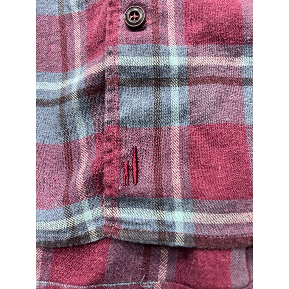 Johnnie-O Top Shelf Mens XL Plaid Button Down Shirt Burgundy Blue Lyocell Hemp - Picture 5 of 9